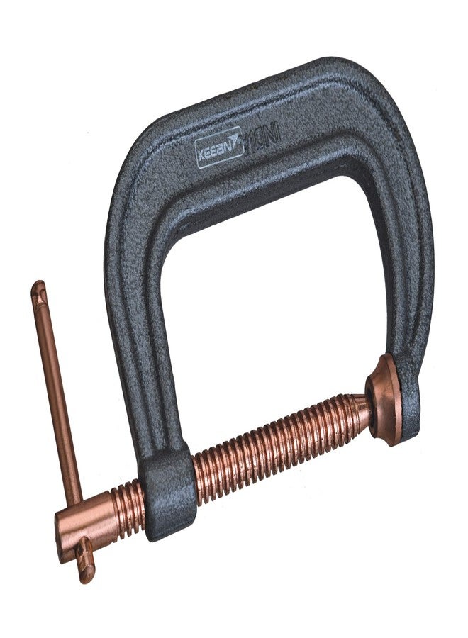 KEEAN C-CLAMP 4 INCH DROP FORGED HEAVY DUTY 5 INCH THROAT DEPTH STEEL CONSTRUCTION COPPER PLATED SCREW INDUSTRIAL WELDING WOOD WORKING G-CLAMP DIY BUILDING - Image 1